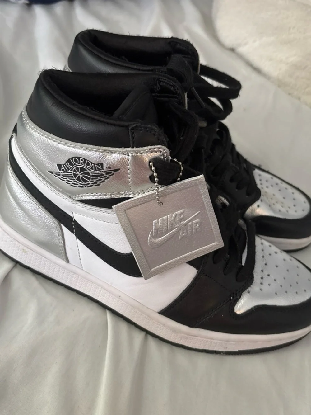 Jordan Women's High-Top Sneakers in Silver, Black & White